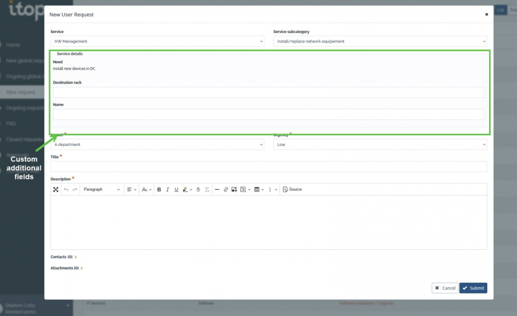 Customized request forms